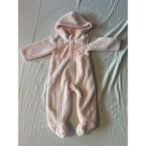 Mini Bean Pram Suit Baby Girl 6-9M Pink Excellent Hooded Fleece Bunting Footed